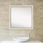 29" x 29" Non-Beveled Eva Narrow Bathroom Wall Mirror White - Amanti Art: Modern Square Polystyrene Frame, Includes Mounting Hardware