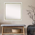 29" x 29" Non-Beveled Eva Narrow Bathroom Wall Mirror White - Amanti Art: Modern Square Polystyrene Frame, Includes Mounting Hardware