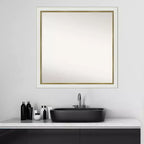 29" x 29" Non-Beveled Eva Narrow Bathroom Wall Mirror White - Amanti Art: Modern Square Polystyrene Frame, Includes Mounting Hardware