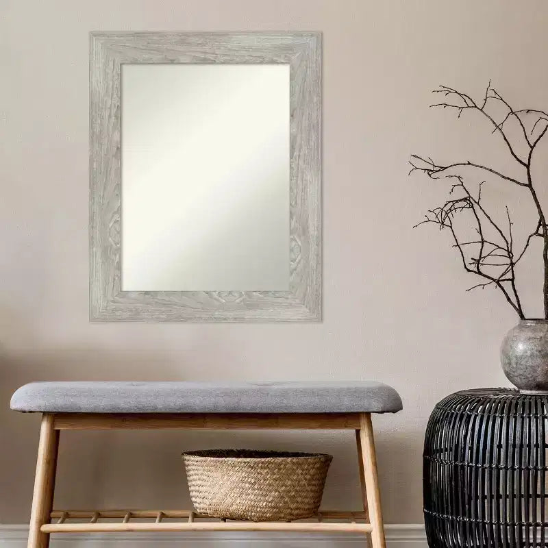 Specchio da parete senza smussatura 24" x 30" con lavaggio grigio tortora - Amanti Art: Specchio da trucco moderno rettangolare, include ferramenta per il montaggio