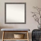 Specchio da Parete Rustico a Plancia Grigia, Senza Smusso, 76x76 cm - Amanti Art: Quadrato, Cornice in Polistirene, Montaggio a Parete