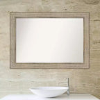 42" x 30" Non-Beveled Trellis Silver Wood Bathroom Wall Mirror - Amanti Art: Modern Rectangular Design, Includes Mount Hardware