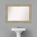 42" x 30" Non-Beveled Trellis Silver Wood Bathroom Wall Mirror - Amanti Art: Modern Rectangular Design, Includes Mount Hardware