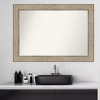 42" x 30" Non-Beveled Trellis Silver Wood Bathroom Wall Mirror - Amanti Art: Modern Rectangular Design, Includes Mount Hardware