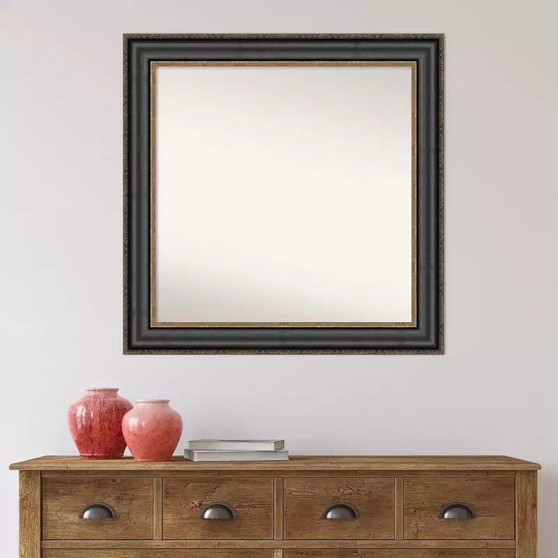 Specchio da parete per bagno Thomas nero bronzo 81 x 81 cm non smussato - Amanti Art: cornice quadrata moderna in polistirene, include accessori di montaggio