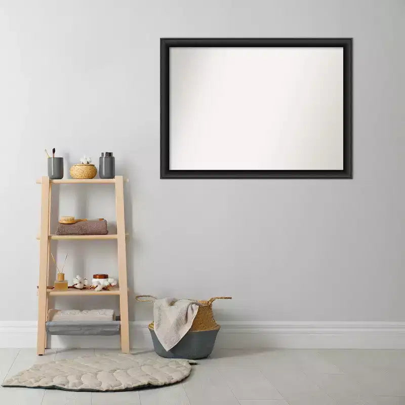Specchio da parete per bagno in legno nero 42" x 31" senza smussatura - Amanti Art: moderno rettangolare, montaggio a parete