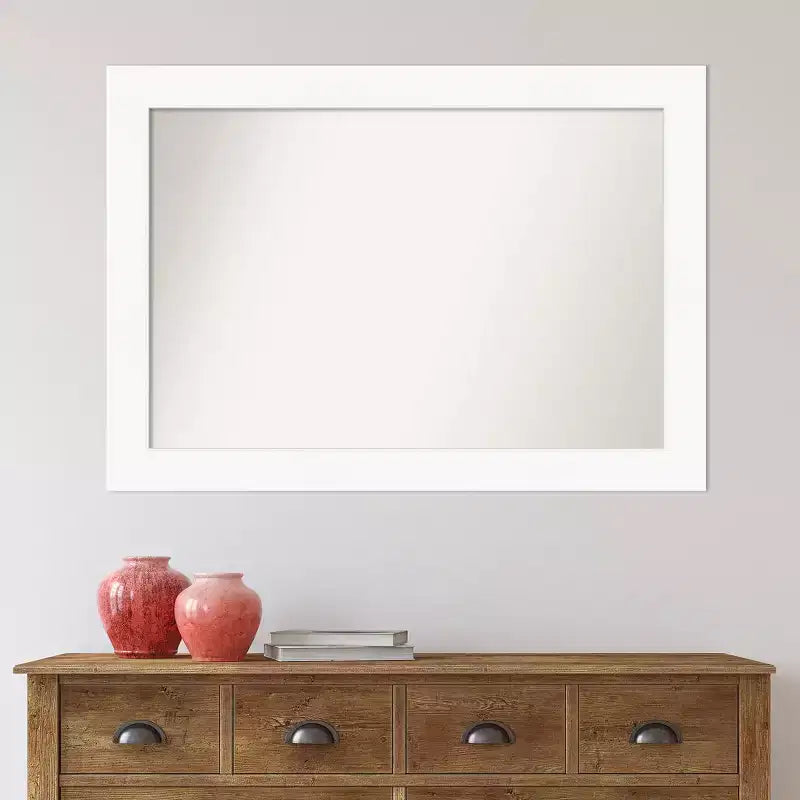 Specchio da bagno a muro da 42" x 30" con cornice dritta bianco - Amanti Art: Cornice moderna in polistirene, include accessori per il montaggio