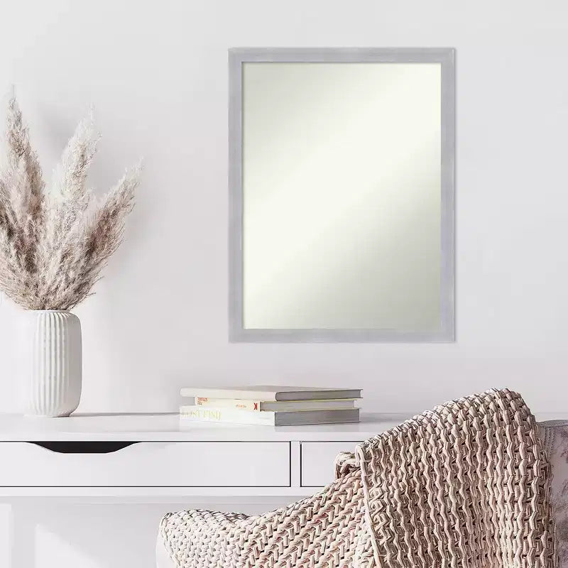 Specchio da Parete Stretto Amanti Art Grace da 50,8 x 66,04 cm senza Bordo Smussato, Finitura Nichel Spazzolato: Cornice Moderna Rettangolare in Polistirene, Include Hardware di Montaggio