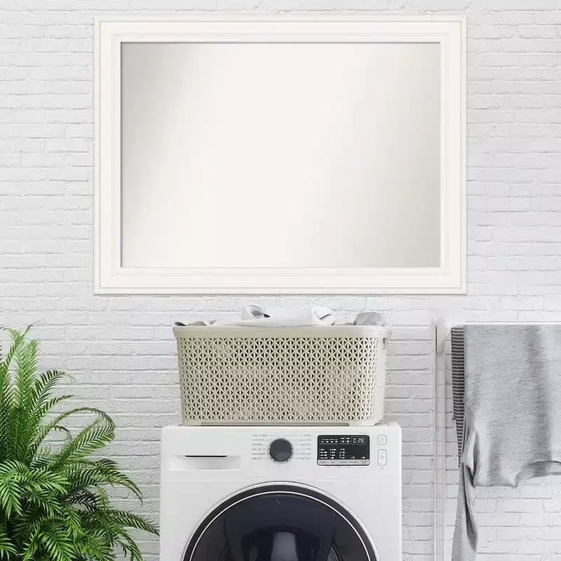 Specchio da parete bianco Amanti Art da 112 x 84 cm senza smusso - Rettangolare moderno, include accessori per il montaggio