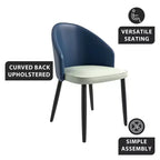 LeisureMod Paradiso Collection Upholstered Dining Chair Set of 2  Curved Back with Wood Legs, Stylish, Comfortable, and Durable for Dining Rooms