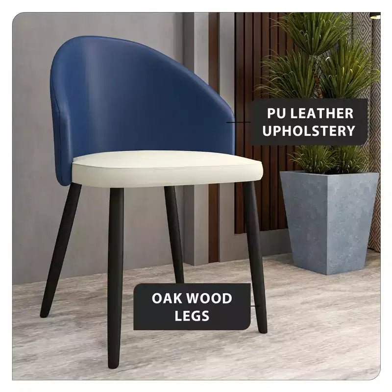 LeisureMod Paradiso Collection Upholstered Dining Chair Set of 2  Curved Back with Wood Legs, Stylish, Comfortable, and Durable for Dining Rooms