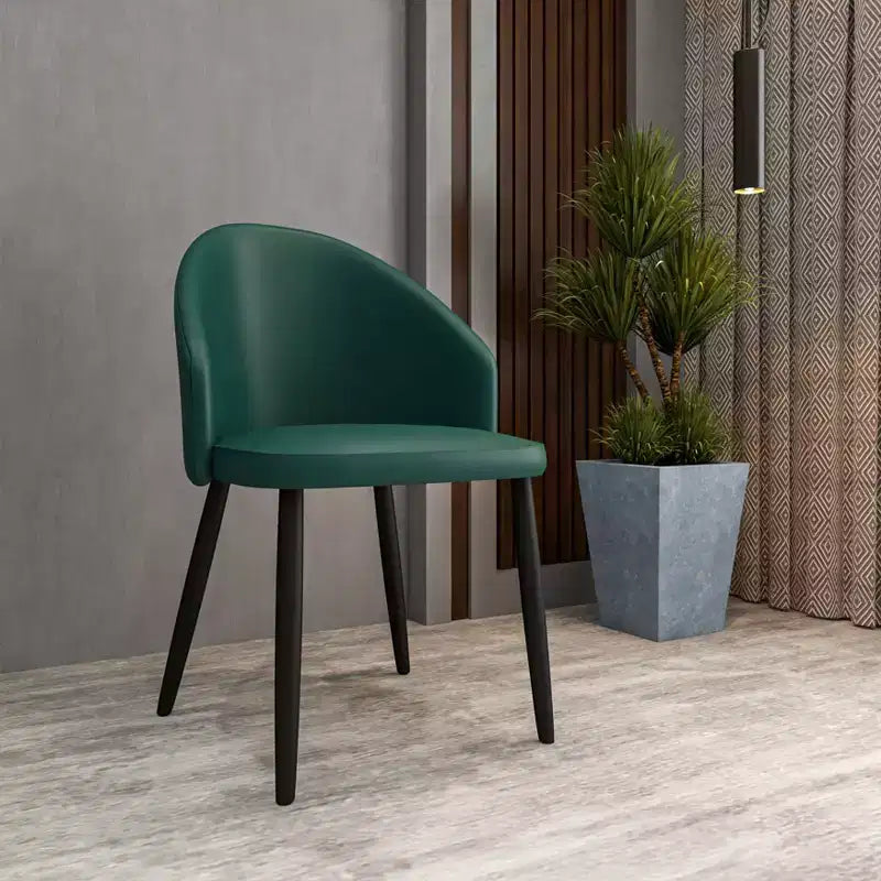 LeisureMod Paradiso Collection Upholstered Dining Chair Set of 2  Curved Back with Wood Legs, Stylish, Comfortable, and Durable for Dining Rooms
