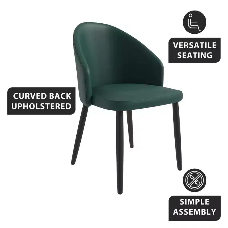 LeisureMod Paradiso Collection Upholstered Dining Chair Set of 2  Curved Back with Wood Legs, Stylish, Comfortable, and Durable for Dining Rooms