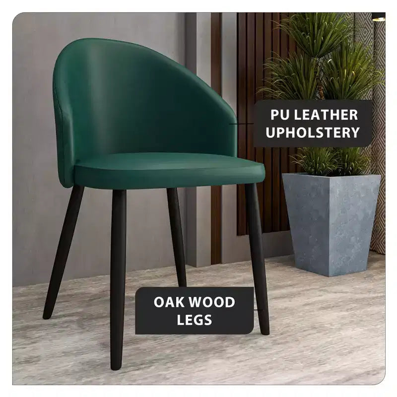 LeisureMod Paradiso Collection Upholstered Dining Chair Set of 2  Curved Back with Wood Legs, Stylish, Comfortable, and Durable for Dining Rooms