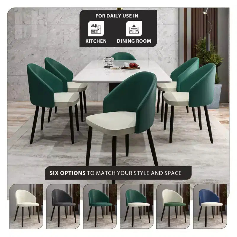 LeisureMod Paradiso Collection Upholstered Dining Chair Set of 2  Curved Back with Wood Legs, Stylish, Comfortable, and Durable for Dining Rooms