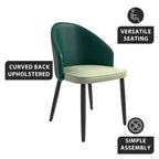 LeisureMod Paradiso Collection Upholstered Dining Chair Set of 2  Curved Back with Wood Legs, Stylish, Comfortable, and Durable for Dining Rooms