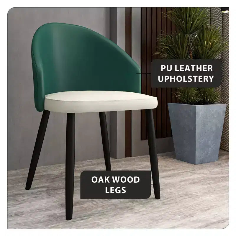 LeisureMod Paradiso Collection Upholstered Dining Chair Set of 2  Curved Back with Wood Legs, Stylish, Comfortable, and Durable for Dining Rooms