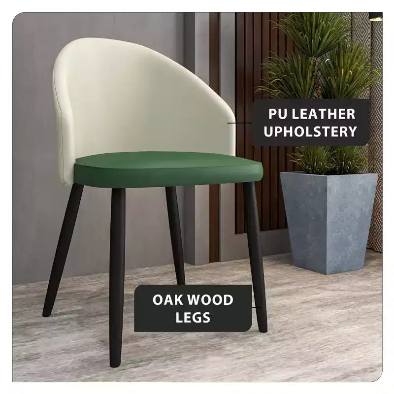 LeisureMod Paradiso Collection Upholstered Dining Chair Set of 2  Curved Back with Wood Legs, Stylish, Comfortable, and Durable for Dining Rooms