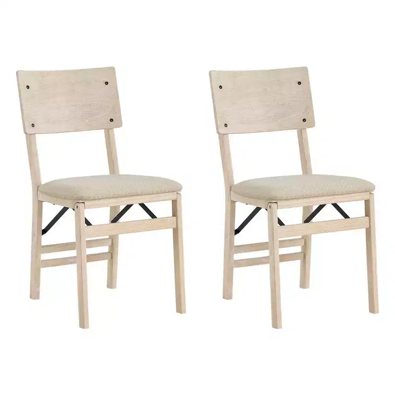 Stakmore Aztec Curved Back Premium Solid Wood Dining Table Folding Chair Set with Fabric Padded Upholstered Seat, Set of 2, Unfinished