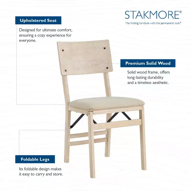 Stakmore Aztec Curved Back Premium Solid Wood Dining Table Folding Chair Set with Fabric Padded Upholstered Seat, Set of 2, Unfinished