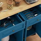 HOMCOM Isola Carrello da Cucina con Ruote, Carrello da Servizio Pieghevole in Legno di Gomma con Portaspezie, Portasciugamani e Cassetti per Sala da Pranzo