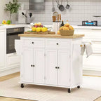 HOMCOM Isola Carrello da Cucina con Ruote, Carrello da Servizio Pieghevole in Legno di Gomma con Portaspezie, Portasciugamani e Cassetti per Sala da Pranzo