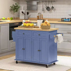 HOMCOM Isola Carrello da Cucina con Ruote, Carrello da Servizio Pieghevole in Legno di Gomma con Portaspezie, Portasciugamani e Cassetti per Sala da Pranzo