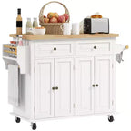 HOMCOM Kitchen Island on Wheels, Rolling Cart with Rubber Wood Top, Spice Rack, Towel Rack & Drawers for Dining Room