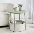 Small Side Table with Storage Round End Tables Living Room Side Tables for Small Spaces Bedroom Laurel Green and Cream White