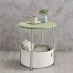 Small Side Table with Storage Round End Tables Living Room Side Tables for Small Spaces Bedroom Laurel Green and Cream White