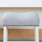 Sgabelli imbottiti da bancone Roundhill Furniture CoCo - Sedile a sella, finitura bianco anticato, tessuto grigio, set da 2