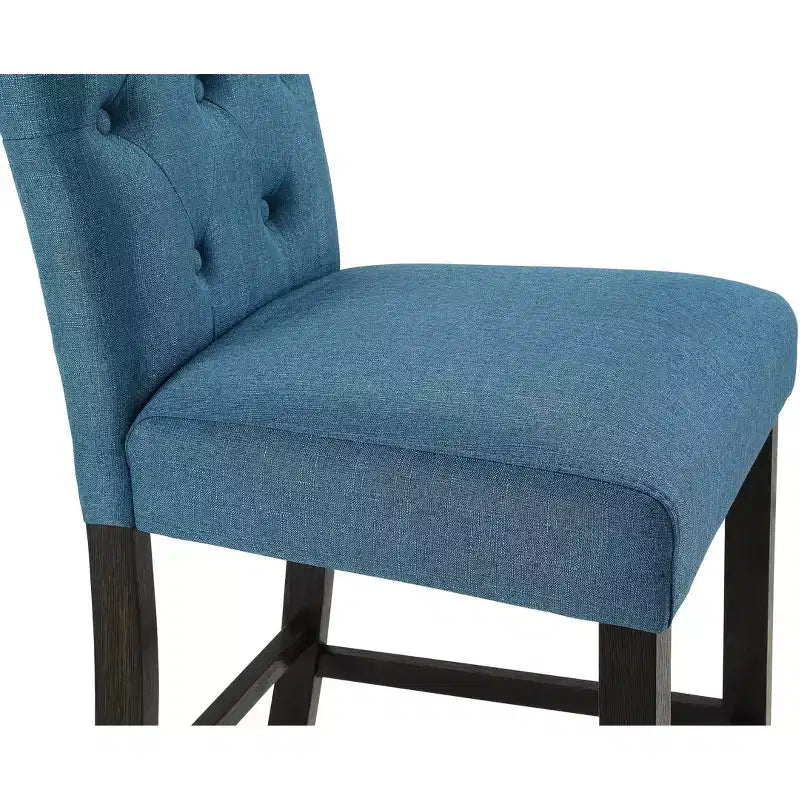 Roundhill Furniture Leviton Solid Wood Tufted Asons Counter Height Stool, Blue, Set of 2