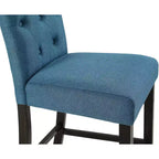 Roundhill Furniture Leviton Solid Wood Tufted Asons Counter Height Stool, Blue, Set of 2