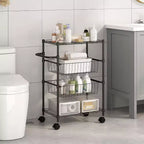 Carrelli Rotanti a 4 Ripiani, Carrello Utilitario in Filo Metallico con Ruote e Maniglia, Carrello di Servizio Portatile Robusto da 50kg per Ristorante, Cucina, Nero