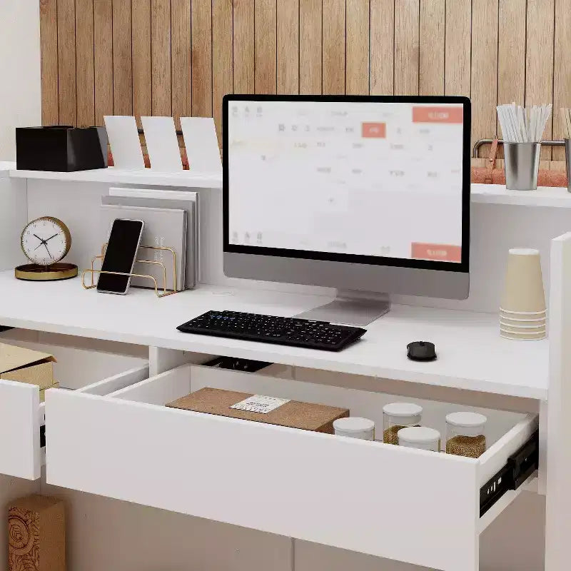 Famapy White Wood Reception Desk Filing Cabinet Office Efficiency