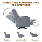 Luxury Power Motion Recliner with USB Charging, Swivel, and Lumbar Support for Nursery Comfort