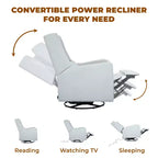 Luxury Power Motion Recliner with USB Charging, Swivel, and Lumbar Support for Nursery Comfort