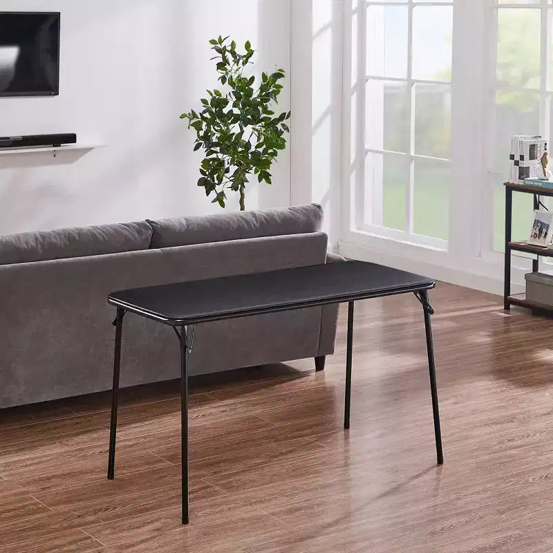 VECELO 4ft Plastic Folding Table with Hanging Bag Indoor Outdoor Heavy Duty Portable Table with Handle/Lock for Picnic Black