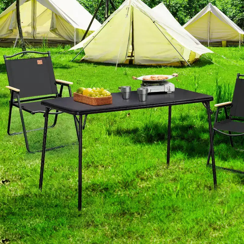 VECELO 4ft Plastic Folding Table with Hanging Bag Indoor Outdoor Heavy Duty Portable Table with Handle/Lock for Picnic Black