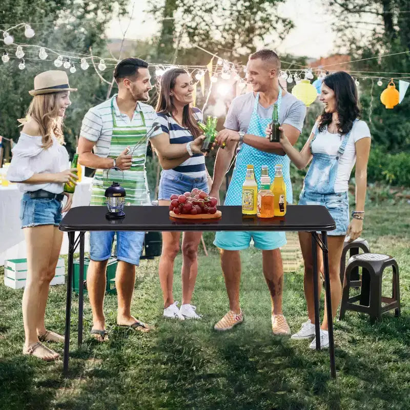 VECELO 4ft Plastic Folding Table with Hanging Bag Indoor Outdoor Heavy Duty Portable Table with Handle/Lock for Picnic Black