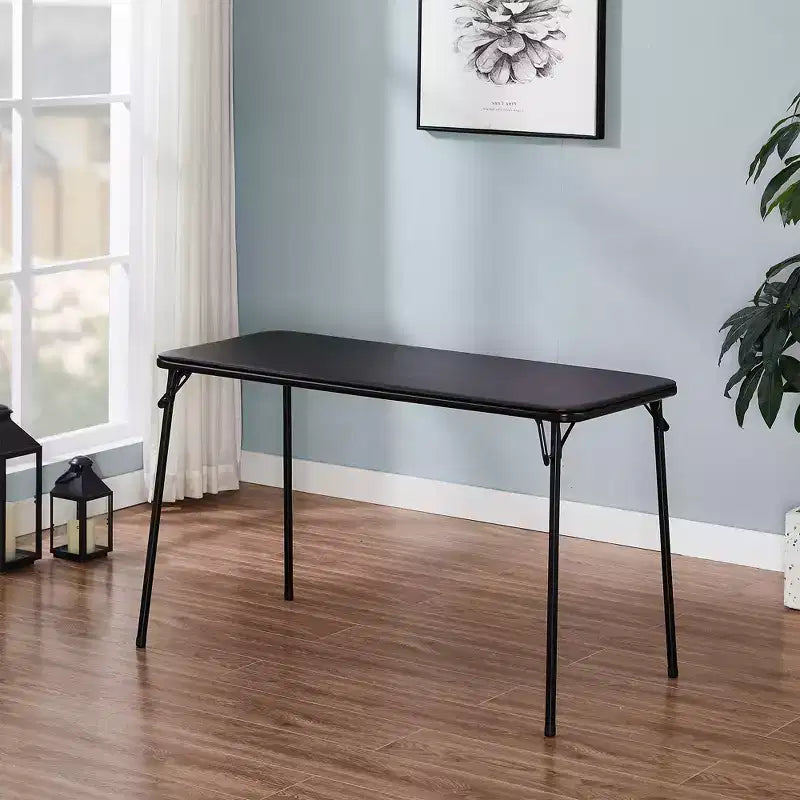VECELO 4ft Plastic Folding Table with Hanging Bag Indoor Outdoor Heavy Duty Portable Table with Handle/Lock for Picnic Black