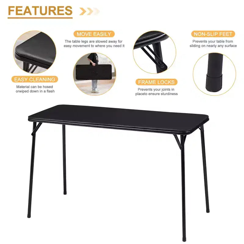 VECELO 4ft Plastic Folding Table with Hanging Bag Indoor Outdoor Heavy Duty Portable Table with Handle/Lock for Picnic Black
