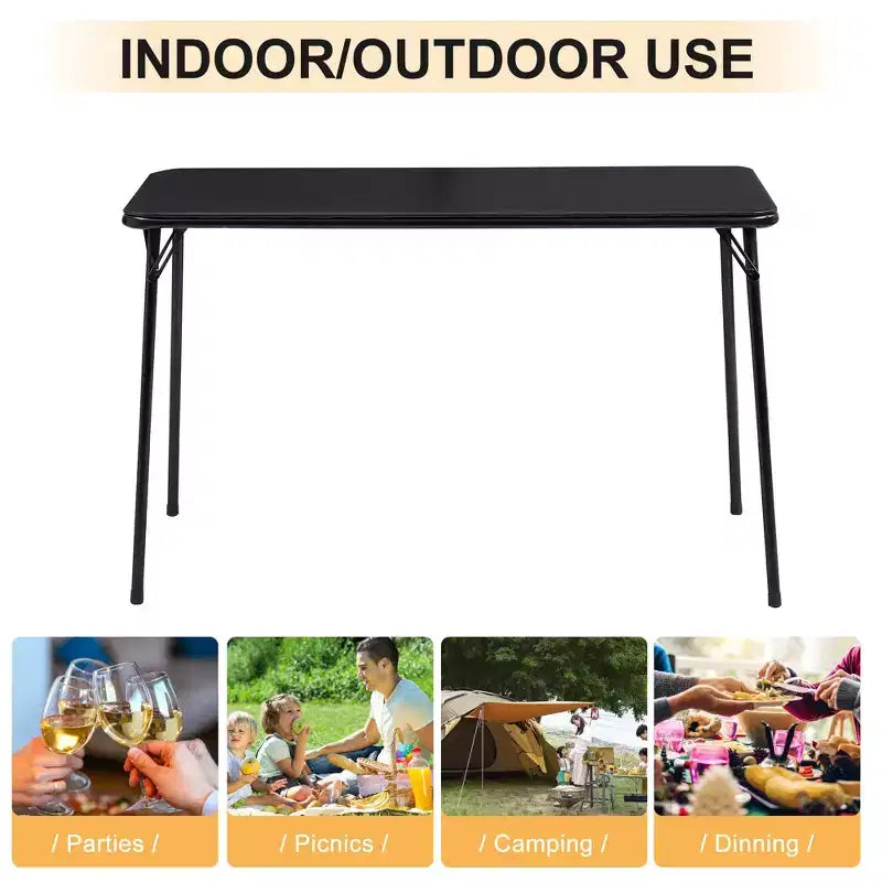 VECELO 4ft Plastic Folding Table with Hanging Bag Indoor Outdoor Heavy Duty Portable Table with Handle/Lock for Picnic Black