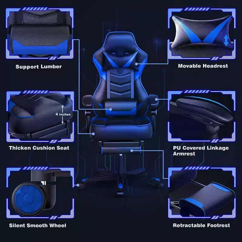 Sedia da gaming ELECWISH con poggiapiedi, supporto lombare, sedia da computer traspirante con cuscino a molle insacchettate, sedie per adulti