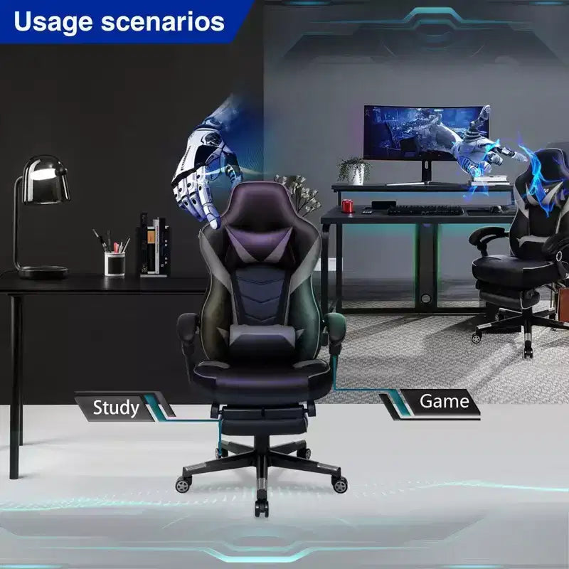 Sedia da gaming ELECWISH con poggiapiedi, supporto lombare, sedia da computer traspirante con cuscino a molle insacchettate, sedie per adulti