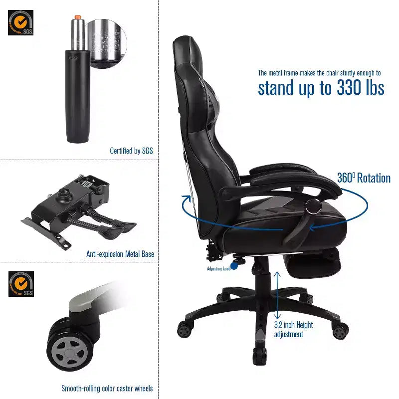 Sedia da gaming ELECWISH con poggiapiedi, supporto lombare, sedia da computer traspirante con cuscino a molle insacchettate, sedie per adulti