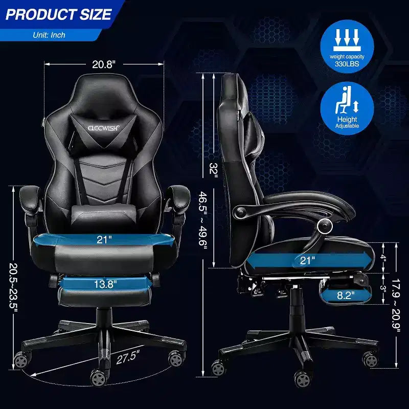 Sedia da gaming ELECWISH con poggiapiedi, supporto lombare, sedia da computer traspirante con cuscino a molle insacchettate, sedie per adulti