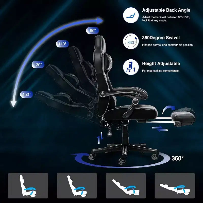 Sedia da gaming ELECWISH con poggiapiedi, supporto lombare, sedia da computer traspirante con cuscino a molle insacchettate, sedie per adulti