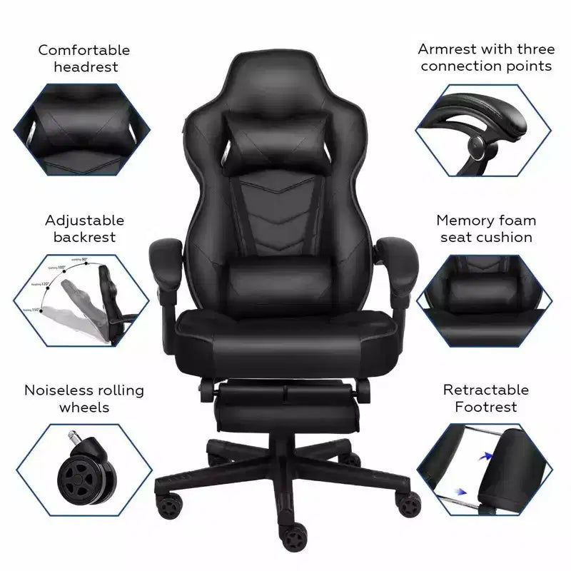 Sedia da gaming ELECWISH con poggiapiedi, supporto lombare, sedia da computer traspirante con cuscino a molle insacchettate, sedie per adulti
