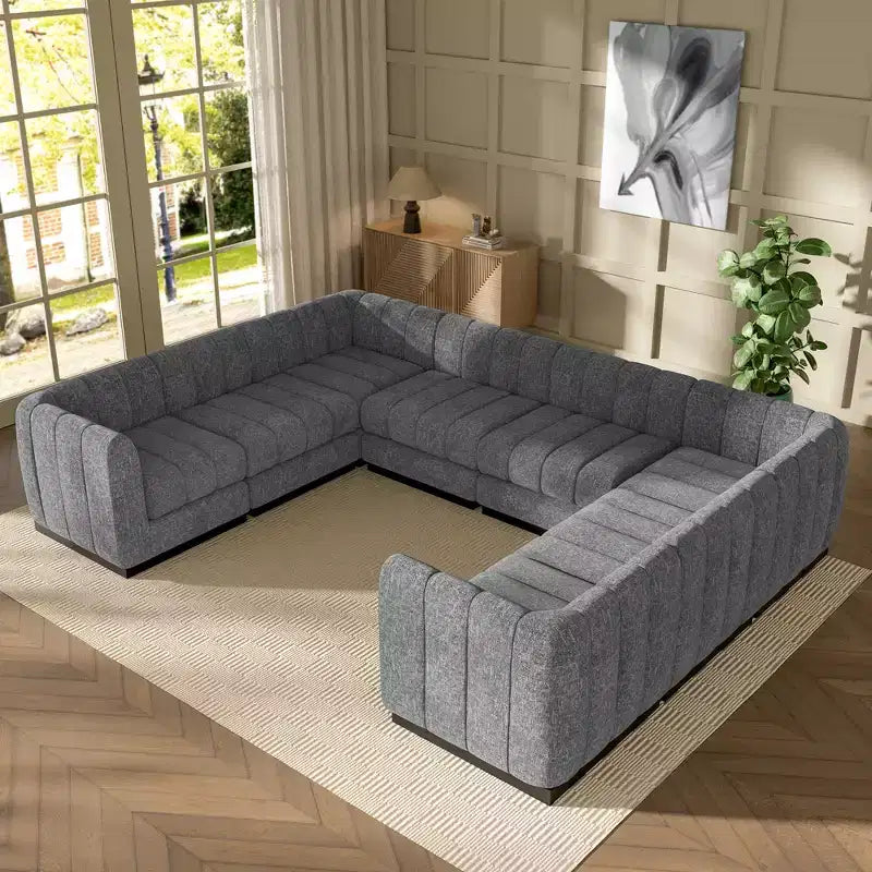 192 U Shape Chenille Sectional Couch, 8 Seater Oversized Modular Sofa Set for Living Room Office-Morden Fort